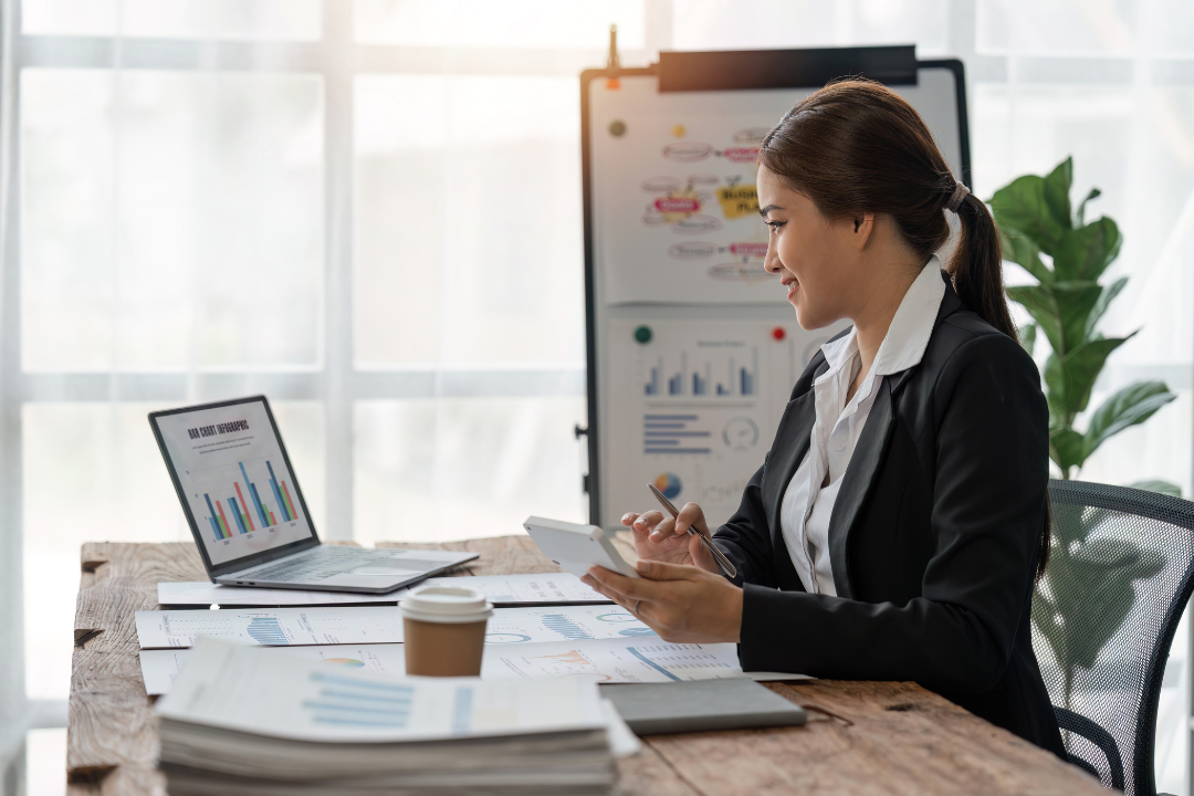 Lady behind a desk working